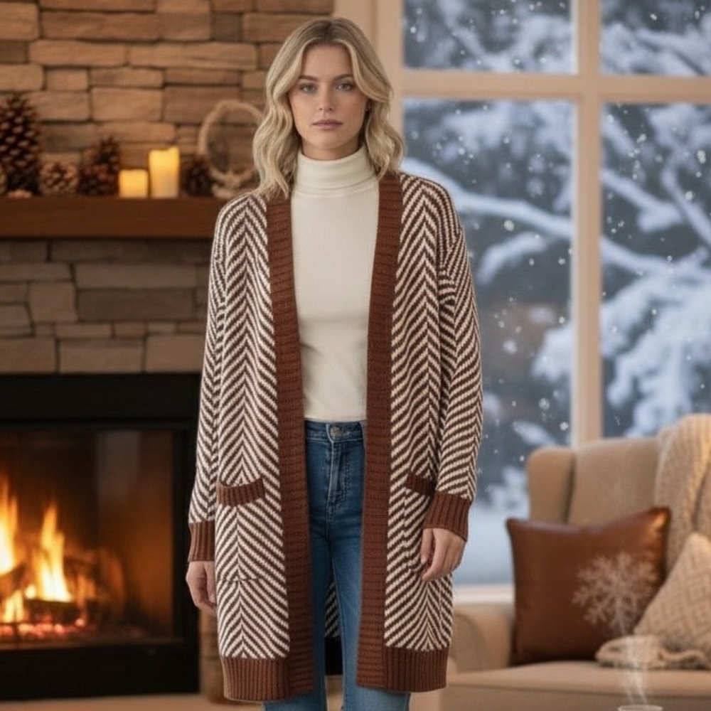 NWOT Fortune + Ivy x Stitch Fix Women’s Chevron Knit Cardigan Cabincore Cozy